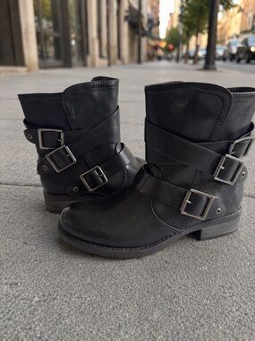 Cathy Jean Black Buckle Strap Ankle Boots